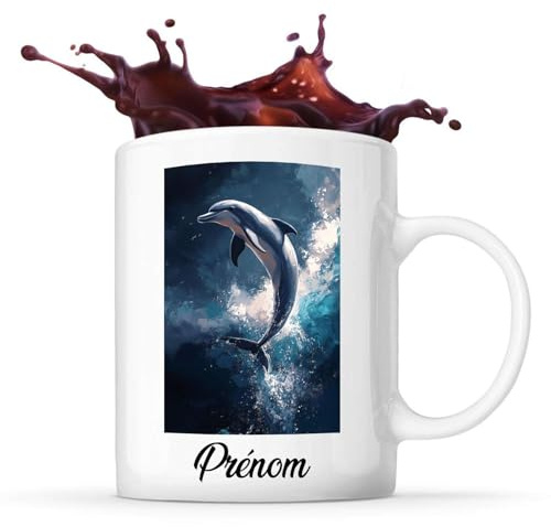 Planetee Tasse Dauphin Prénom Personnalisable Artistique Dauphin Inspiration Contemporaine. | Mug Original Customisable