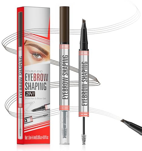 Matita per sopracciglia 2 in 1 per microblading, Penna per sopracciglia e gel sigillante, Impermeabile Eyebrow Pencil, Penna sopracciglia con Brow gel, durata 24 ore, Marrone scuro
