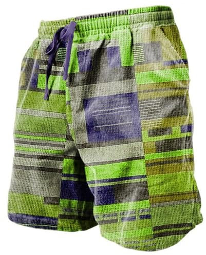 Karierte Herren Shorts Mit Gummizug Sommer Bermuda Shorts High Waist Kurz Hose Regular Fit Sommershorts In Farbblock Leichte & Luftige Strandshorts Boardshorts 2025 Outdoor Sportshorts mit Taschen