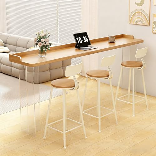 Modern Bartabell, Industriell Köks- och Matsalstabell i Thekenhöjd med Akrylbas, för Kök, Vardagsrum, Festrum, Utan Hocker(Beige,180x40x105cm/71x16x41in)
