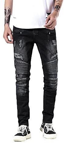 Liuhond Men's Ripped Straight Holes Stretchy Jeans(32, 209 Black)