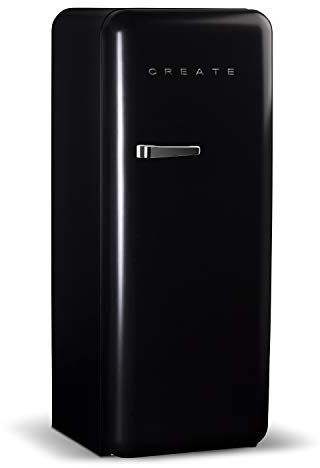 CREATE / RETRO FRIDGE 150 SILVER/Réfrigérateur noir avec poignée argent et congélateur 281L / 102W, faible consommation, 150 cm, 3 étagères, régulateur de température, 60x60x150 cm