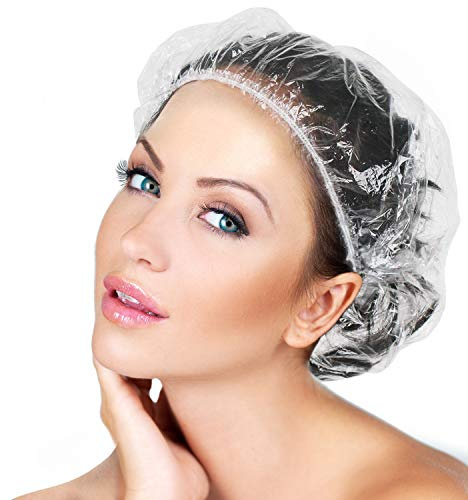 Disposable Shower Caps 100 Pcs - Multi-Purpose Thickening Elastic Bath Cap Plastic Waterproof Clear Shower Caps Bath Shower Hair Caps Women Spa,Home Use, Hotel and Hair Salon, Portable Travel(18.1)