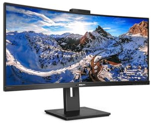 Philips 346P1CRH - 34 Zoll WQHD Curved USB-C Docking Monitor, Webcam, höhenverstellbar, HDR400 (3440x1440, 100Hz, HDMI, DisplayPort, USB-C, RJ45, USB Hub) schwarz