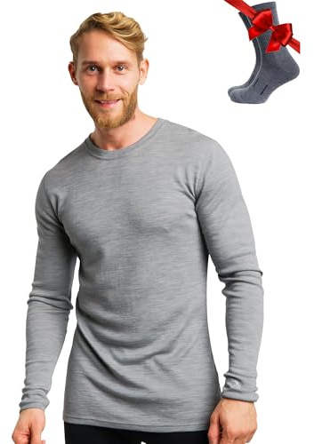 Merino.tech Merino Wool Base Layer Men - 100% Merino Wool Long Sleeve Thermal Shirts Midweight (Medium, 250 Gray Heather)