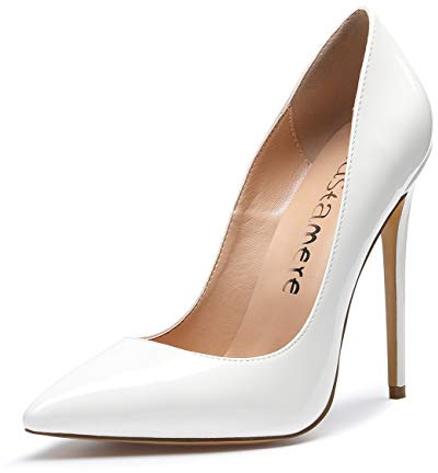 Castamere Scarpe col Tacco Donna Stiletto Tacco Alto Nozze Festa High Heels Sexy Eleganti Scarpe 12CM Bianco Pelle Verniciata Scarpe EU 37