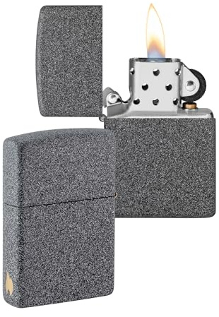 Zippo stormtändare - Iron Stone-finish med sidograverad flamma, påfyllningsbar, återanvändbar, vindskyddad, presentförpackning, tillverkad i USA – Amazon Exclusive