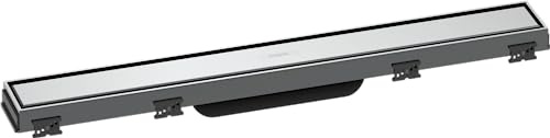 hansgrohe RainDrain Match - set di canalina doccia con cornice ad altezza regolabile, canale di drenaggio 600 mm, scarico a pavimento, cromo