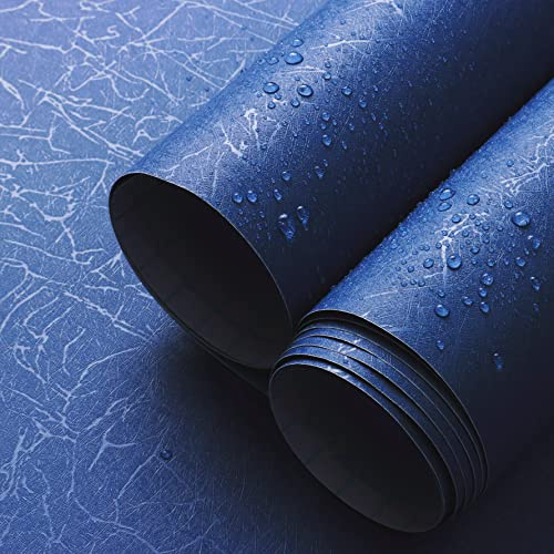 Safiyya Blue Silk Peel and Stick Wallpaper Textured Dark Blue Contact Paper Removable Wallpaper Silk Decorative Self Adhesive Wall Paper Vinyl Rolls 118x 17.3