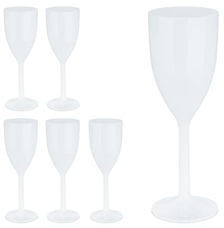 Relaxdays Weingläser Kunststoff, 6er Set, bruchfest & BPA-frei, 220 ml, Mehrweg Weißweingläser, Camping Weinkelche, weiß