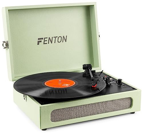 Fenton RP118C Platine Vinyle Valise Bluetooth avec Haut-Parleurs Intégrés, Style Cuir Couleur Crème, Emetteur Bluetooth, Lecture 33, 45 et 78 Tours, Idéal pour Décorer et Écouter Vos Vinyles