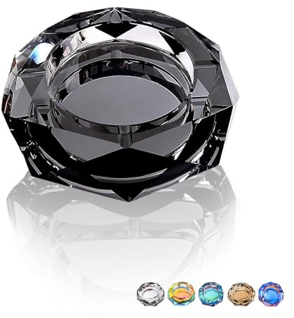 Coomin Crystal Glass Ashtray, Sparkly Cigar Cigarettes Ash Tray, Ashtrays for Smokers Indoor Office Home Desktop Tabletop, Gift Packaging, Black