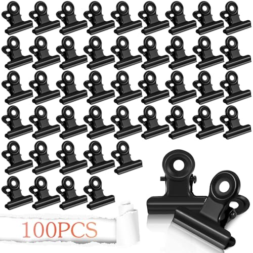 100 Piezas Bulldog Binder Clips, 22 mm Binder Paper Clips Oficina Metalica Pinzas Metal Papel de Bisagra Clip, para Bolsas de Alimentos, Fotos, Fuente de Oficina en el Hogar (Negro100)