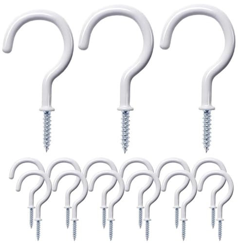 Lyxtiorn Paquete de 50 ganchos de rosca blancos de 3/4 pulgadas para colgar tazas, ganchos de techo para colgar plantas, ganchos de madera para tazas
