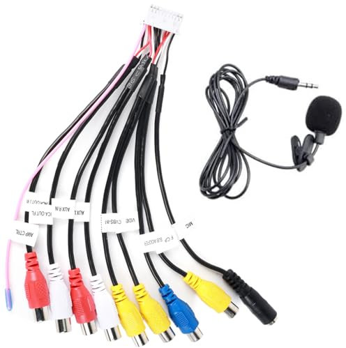Inefala Cavo RCA Aux-in Cable Car Cable Stereo per Autoradio+Microfono Esterno Spina da 20 Pin 9 x 3,5mm RCA Cavo Fascio Adattatore Subwoofer