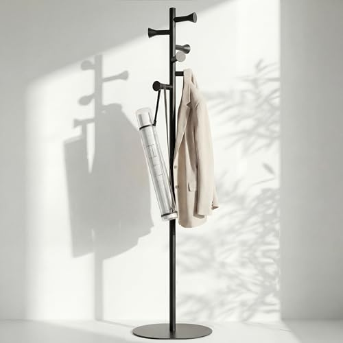 nidoshu perchero de pie negro moderno, percheros de pie originales para recibidores de entrada, decoración dormitorio o pasillo. Cabide de pé (NEGRO MATE)