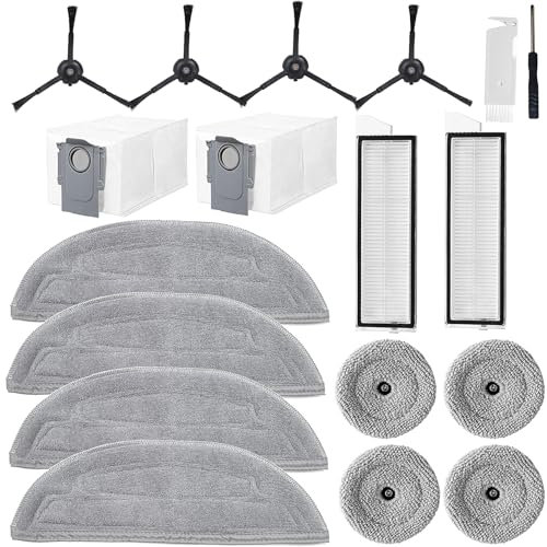 DianSung Accessoires pour Roborock S8 MaxV Ultra, S8 Max Ultra robot aspirateur pièce de rechange, 4 Chiffon, 4 bord Chiffon, 2 sacs à poussière, 4 brosses latérales, 2 filtres