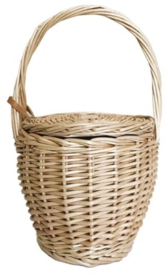 Cesta de Mimbre con Asa Y Tapa,Cesta de Cosecha Tejida a Mano con Forro de Tela,Cesta de Almacenamiento de Ratán Portátil,Cesta de Ratán Multiusos para Ir de Compras, Recoger Picnics, Regalos de Almac