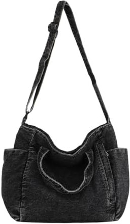 Jywmsc Denim-Tragetasche für Damen, Canvas-Tragetasche mit Reißverschluss, Große Kapazität, Lässige Umhängetasche, Denim-Geldbörsen