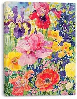 PIY PAINTING Quadro su Tela Fiori colorati, Stampe su tela, Quadri Cucina Moderni, Dipinti su tela floreale Decorazione Murale per Soggiorno Sala yoga Bagno 30x40 cm, Cornice Incorporata