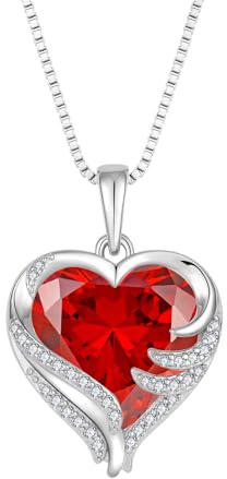 Starchenie Collier Coeur Femme Argent 925 Grenet Pierre de Naissance Pendentif Aile d'Ange Gardien Bijoux Cadeau des Femme