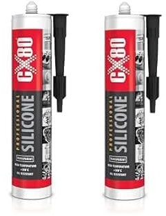 CX80 | silicone trasparente ad alta temperatura | sigillante elastico permanente da -65 °C a +380 ° | per edilizia, auto e industrial| resistente a oli, benzina e grassi | 2 cartucce da 310 ml