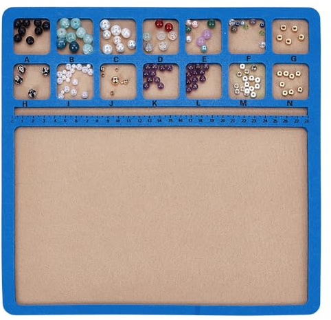 BENECREAT Blue Bead Mat, 30x30cm Rectangle Felt Bead Design Board with Scales and 14 Grids, Beads Tray for Jewelry Making, Beading Supplies