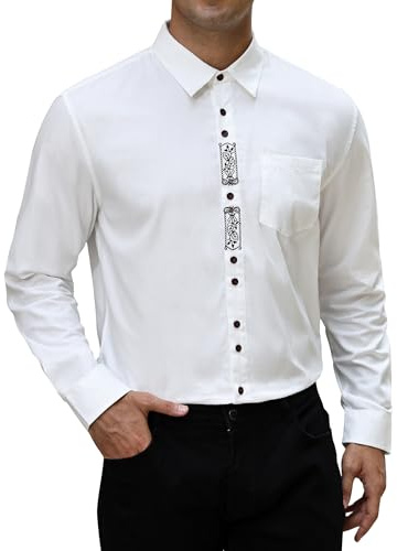COOFANDY Camicie Tradizionali da Uomo Camicia Oktoberfest vestibilità Slim Manica Lunga con Bottoni Camicia Casual Bavarese Bianco M