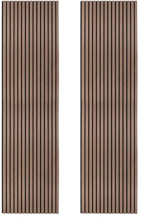 Acoustic Slat Wall Panels x 2 Dark Walnut Luxury 3D Wood Veneer Modern Feature Slatted Panelling Interior Wall or Ceiling 2400mm x 600mm Felt Backing Sound Absorbing Easy Installation Fixing Kit