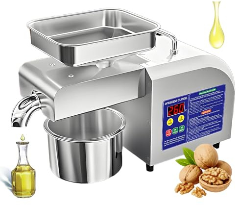 flatpincololee Pressa per Olio Automatica Z5 1100W | Noce e Semi a Freddo e a Caldo in Acciaio Inox 304 | Torchio Elettrico per Olio di Noci, Sesamo, Arachidi | Uso Domestico e Professionale