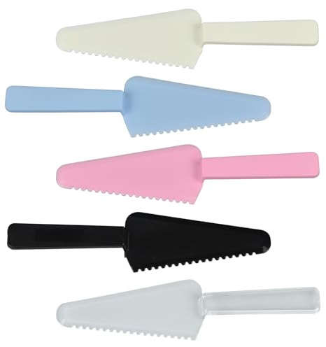 5 Pcs 9.1 Individually Packaged Plastic Cake Cutter Server – Mixcolor Spatula Knife for Pie, Pizza, Pastry, Wedding & Buffet (Mixcolor, 5)
