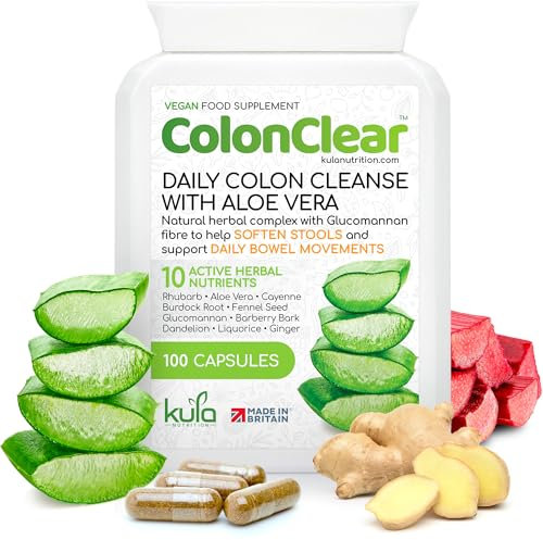 ColonClear – Colon Cleanse Detox - Natural Laxative and Stool Softener for Constipation Relief for Adults – Everyday Herbal Formula with Aloe Vera and Fibre for Regular Bowel Movements - 100 Capsules