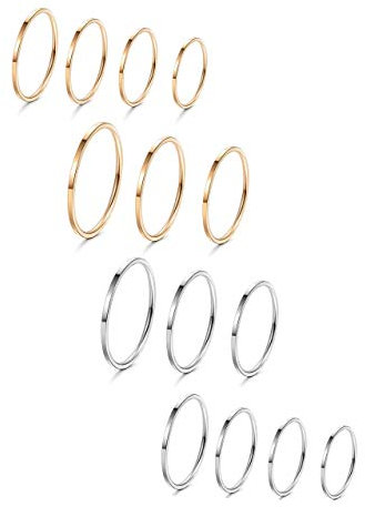 Milacolato 14 Stücke Edelstahl Frauen Plain Band Knuckle Stacking Midi Ringe Comfort Fit Silber/Gold Ton