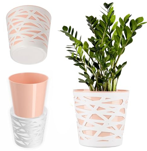KADAX Flowerpot, fioriera, pentola a pianta rotonda fatta di plastica, fioriera per fiori, piante, balcone, secchio di fiori per all'interno, fioriera luminosa (17 cm, colori pesca)