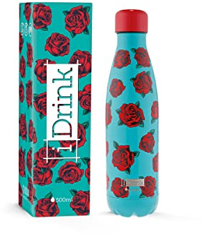 IDRINK® - Revolucionaria botella térmica, de 2 paredes, de acero inoxidable PRECIO DE FIN DE SERIE, 500 ML TATTOO ROSES