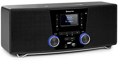 AUNA Stockton - Micro chaîne stéréo, 20W Max. (2X 5W RMS), Tuner Radio Dab+/FM, Fonction RDS, Lecteur CD, Bluetooth, Port USB, AUX-in, Écran OLED, Fonction réveil - Noir