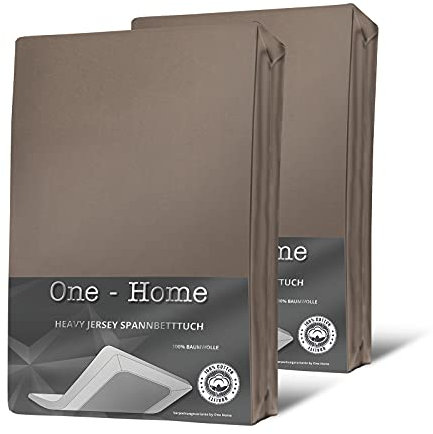 one-home 2er Set Jersey Spannbettlaken Spannbetttuch weich Heavy Baumwolle Rundumgummizug, Farbe:Taupe, Größe:90x200 cm - 100x200 cm