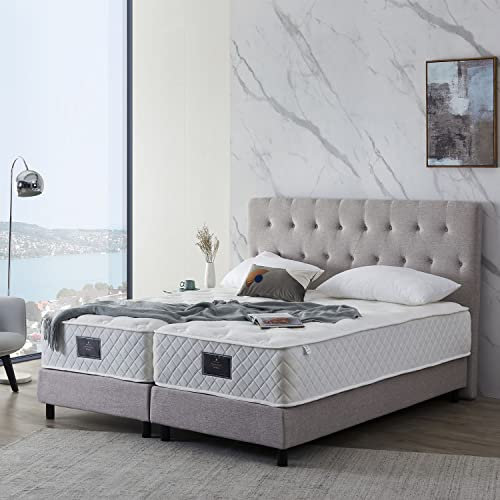De RUCCI Boxspringbett Modell 211 mit Taschenfederkernmatratze, Bestes Preis-Leistungsverhältnis, DREI Farben und 4 Maße wählbar, einfache Montage (140 x 200 cm, Grau)