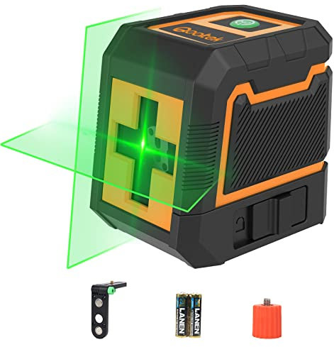 Qooltek laser à ligne verte autonivelant, laser à ligne croisée avec faisceau vert horizontal et vertical, 2 piles AA incluses niveau à bulle laser, laser niveau IP54 pour l'intérieur et l'extérieur