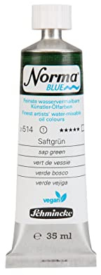 Schmincke - NORMA Blue, 21514009, finaste akvarelloljor för konstnärer, högpigmenterade, ljusbeständiga, veganer, blågröna, 35 ml