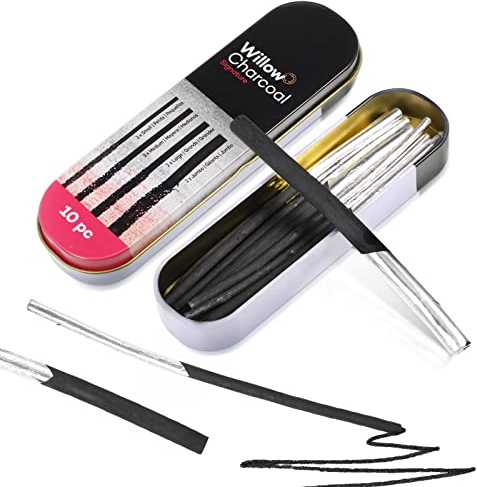 10 PCS Willow Charcoal Sticks, 4 Size Black Sticks for Sketching, Shading