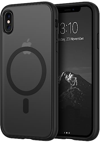TENDLIN Magnetisch Hülle Kompatibel mit iPhone XS Max Hülle, Kompatibel mit MagSafe Matt Translucent Kratzfest PC Rückseite und TPU Stoßstange Schutz Handyhülle iPhone XS Max - Schwarz