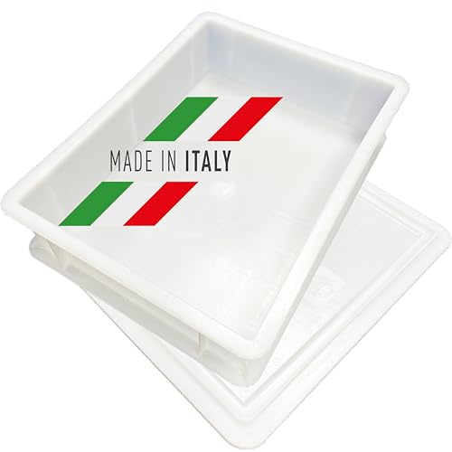 MIGASE Pizzaballenbox von Genus Dei mit Deckel. 40x30x10cm. Hergestellt in Italien. Lebensmittelecht, stapelbar und kinderleicht zu reinigen. Größe: (1 Box / 1 Deckel)