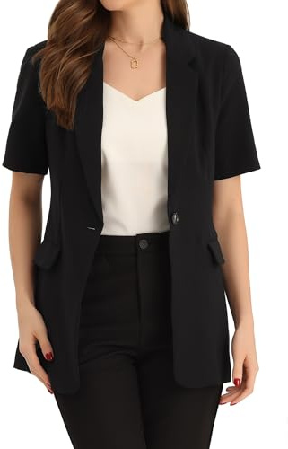 Allegra K Blazer à Revers pour Femme à Manches Courtes Boutonné avec Poches Costume d'affaires Veste de Travail