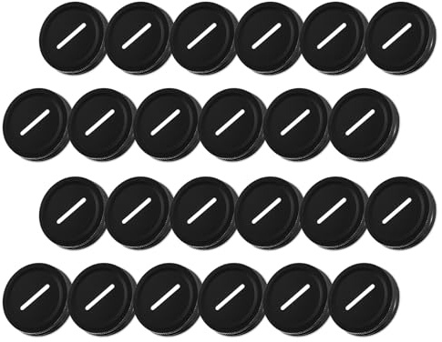 PATIKIL 24Pcs Metal Coin Slot Lid, 70mm Tinplate Canning Bank Caps for Money Saving Cards Storage Regular Mouth Caps Inserts for Mason, Canning Jars, Black