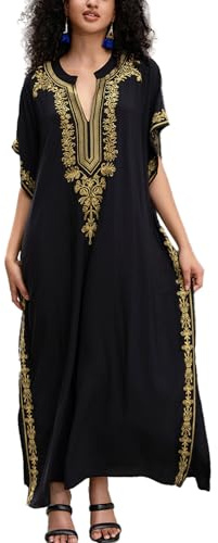 YouKD Vestido de playa bohemio bordado floral caftán para cubrir bikini, bata de baño larga para mujer