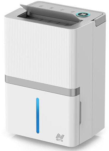 NETTA Dehumidifier 35L/Day - Low noise, Air Filter, Continuous Drainage, Auto Restart, Timer, 5.5L Water Tank, Child Lock - For Home, Office, Damp, Mould Control, Laundry Drying, R290