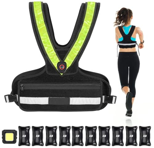 BOOSTEADY 1-10 lbs Adjustable Weighted Vest for Women,Sport Running Weighted Vest with LED Reflective Belt and Outdoor Headlight, Weight Vest for Night Running, Strength Training and Workout