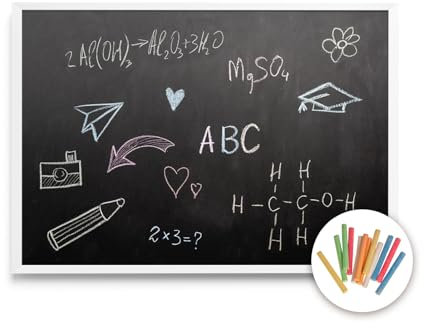 Tulup Lavagna Nera Per Gesso 100x70 cm Lavagna da Parete Incluso con Gessetti Colorati Scrivibile con Gessetti per Casa, Scuola Cornice Bianca di Plastica Dura Verticale e Orizzontale