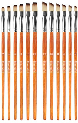 Himmlfel 12 Piezas Pinceles Incluyendo Plana y Angular Tipos de Pincel, para Muchas Necesidades de Pintura, para acrílico, Acuarela, óleo y Gouache Pintura